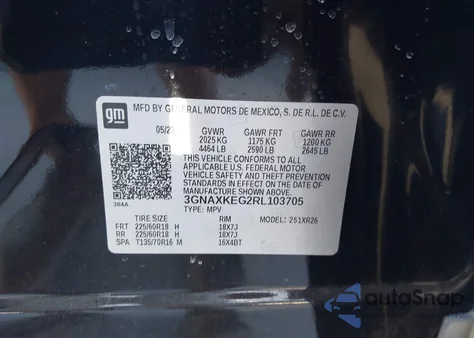 2024 Chevrolet Equinox Fwd Lt z USA, uszkodzony, nr VIN 3GNAXKEG2RL103705